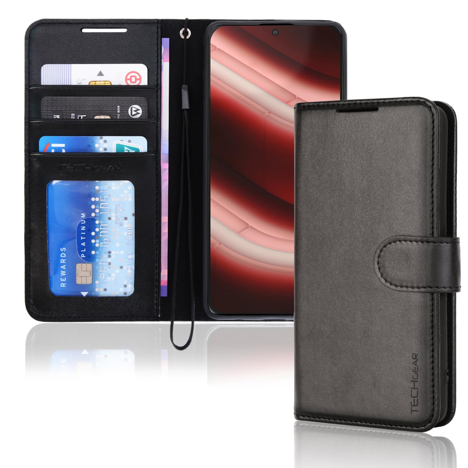 TECHGEAR Nothing Phone 2a Wallet Leather Wallet Case with RFID Blocking Card Holder Stand and Wrist Strap Black PU Leather with Magnetic Closure