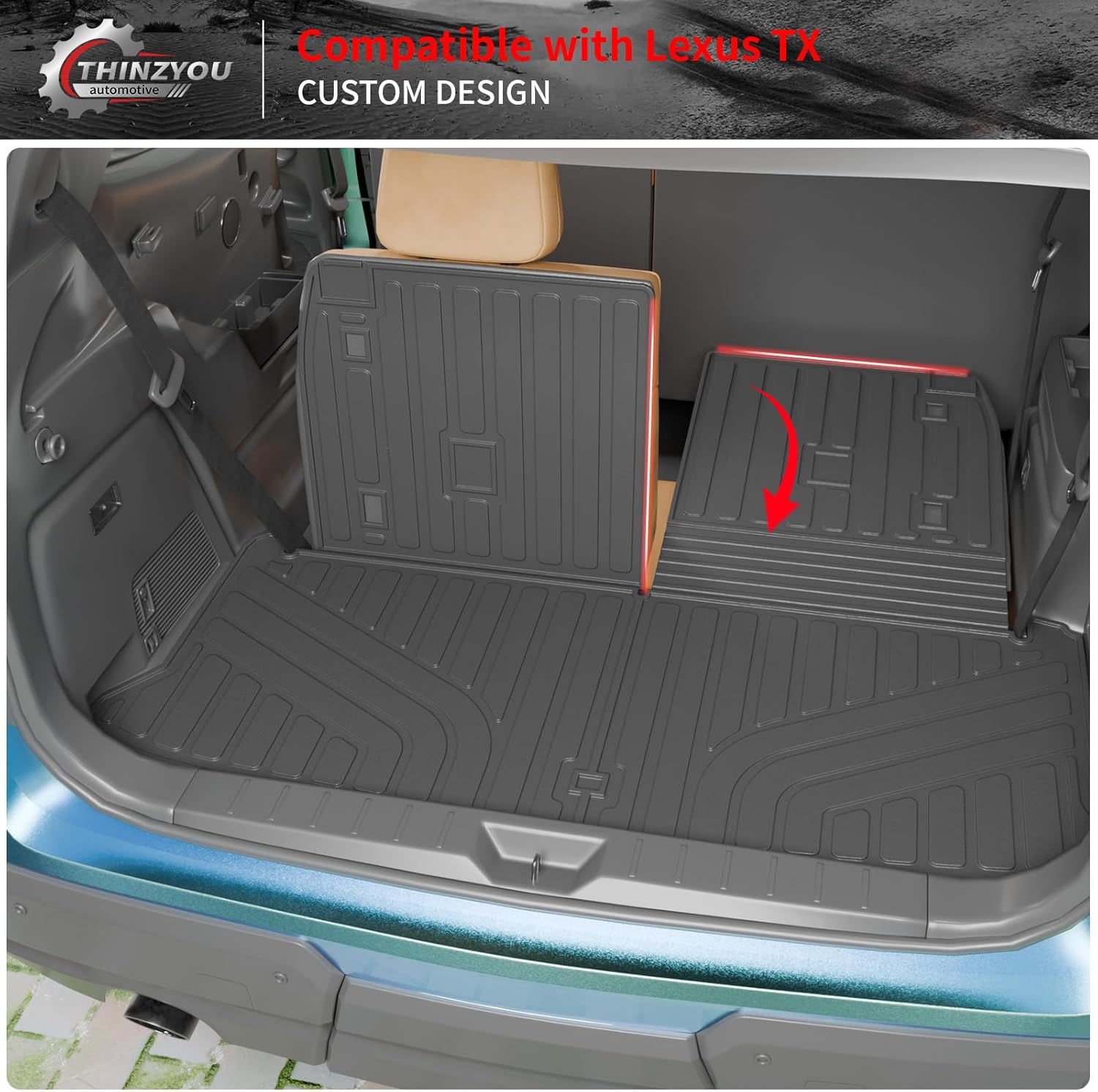 Trunk Mat Compatible with 2024 2025 2026 Lexus TX350 TX500h TX550h  6&7 Seats Cargo Mat Cargo Liner Trunk Liner Back Seat Protector All Weather TX Accessories (Trunk Mat with Backrest Mat)