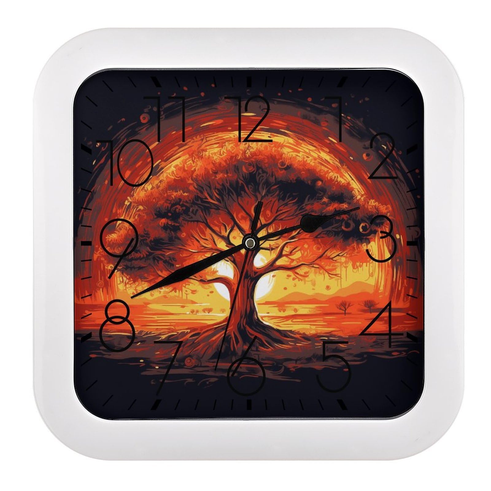 Horloge murale carrée Arbre de la Vie muette à pile pour salon