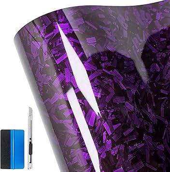 LZLRUN Forged Gloss Carbon Fiber Vinyl Wrap Roll Air Release Sticker Sheet Film DIY Decal Car Auto Vehicle Morotcycle Self Adhesive 1ft x 5ft, Purple