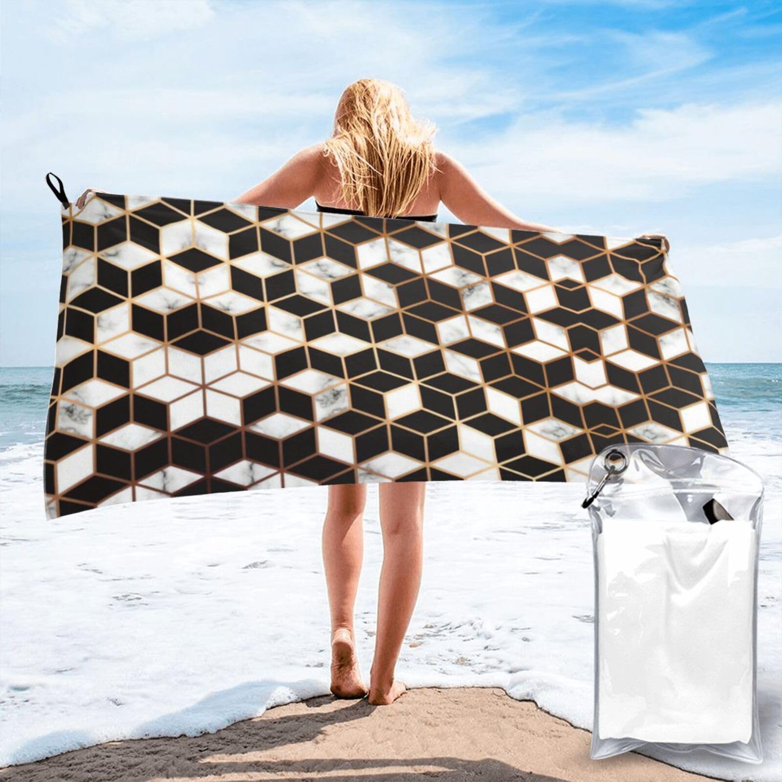 SDEGTHO 3d Marble Pattern Print Beach Towel Quick Dry Portable For Swimming Yoga Adults Fitness
