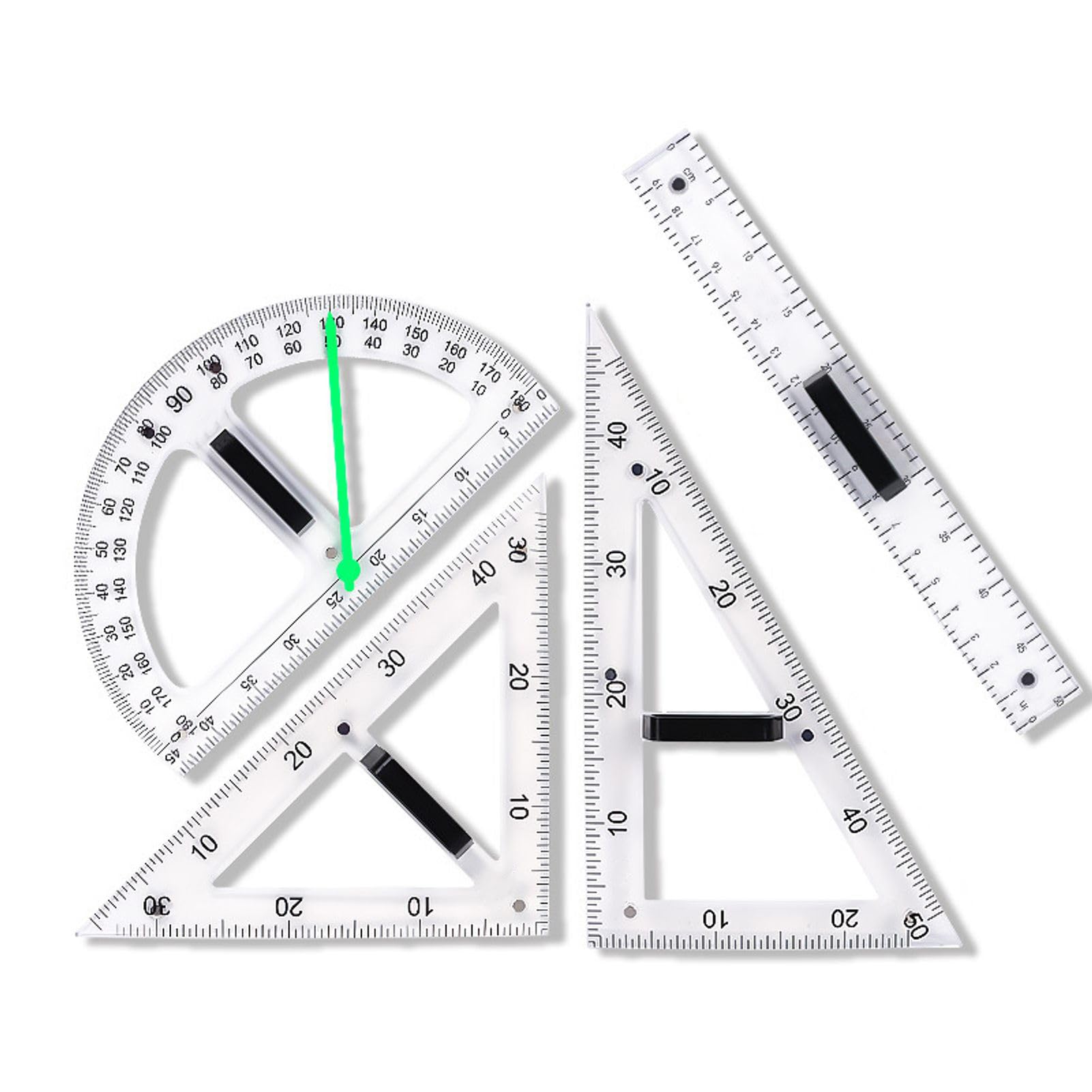 Magnetisches Geometriewerkzeug, Winkelmesser, Dreieckslineale, einfache Befestigung, Tafel-Messset, Lehrertafel, Winkelmesser, Mehrzweck-Set, groß (transparent, 4 Stück)