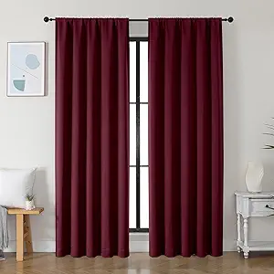 Simplebrand Ava Burgundy Blackout Curtains for Bedroom 84 Inch Length 2 Panels Set, Solid Thermal Insulated Privacy Living Room Window Treatment Curtains Blackout Drapes, W50 x L84 Inch, Burgundy