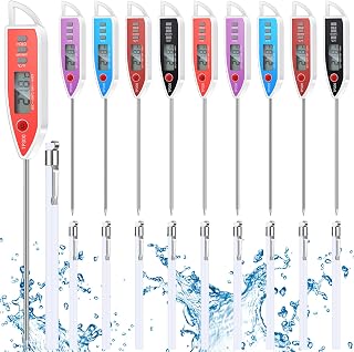 10 Set Waterproof Food Thermometer for Water, Liquid, Candle and Cooking Digital Meat Thermometer with Long Probe Instant Read for Kitchen BBQ Grill Candy (White)