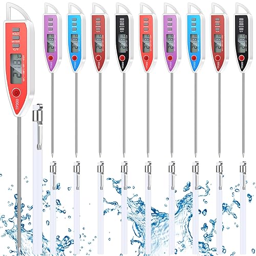 Miniatura 20 de Juego de 6 Termómetros de Cocina Impermeables para Agua, Líquidos, Velas y Carne Digital con Sonda Larga de Lectura Instantánea para Cocina,