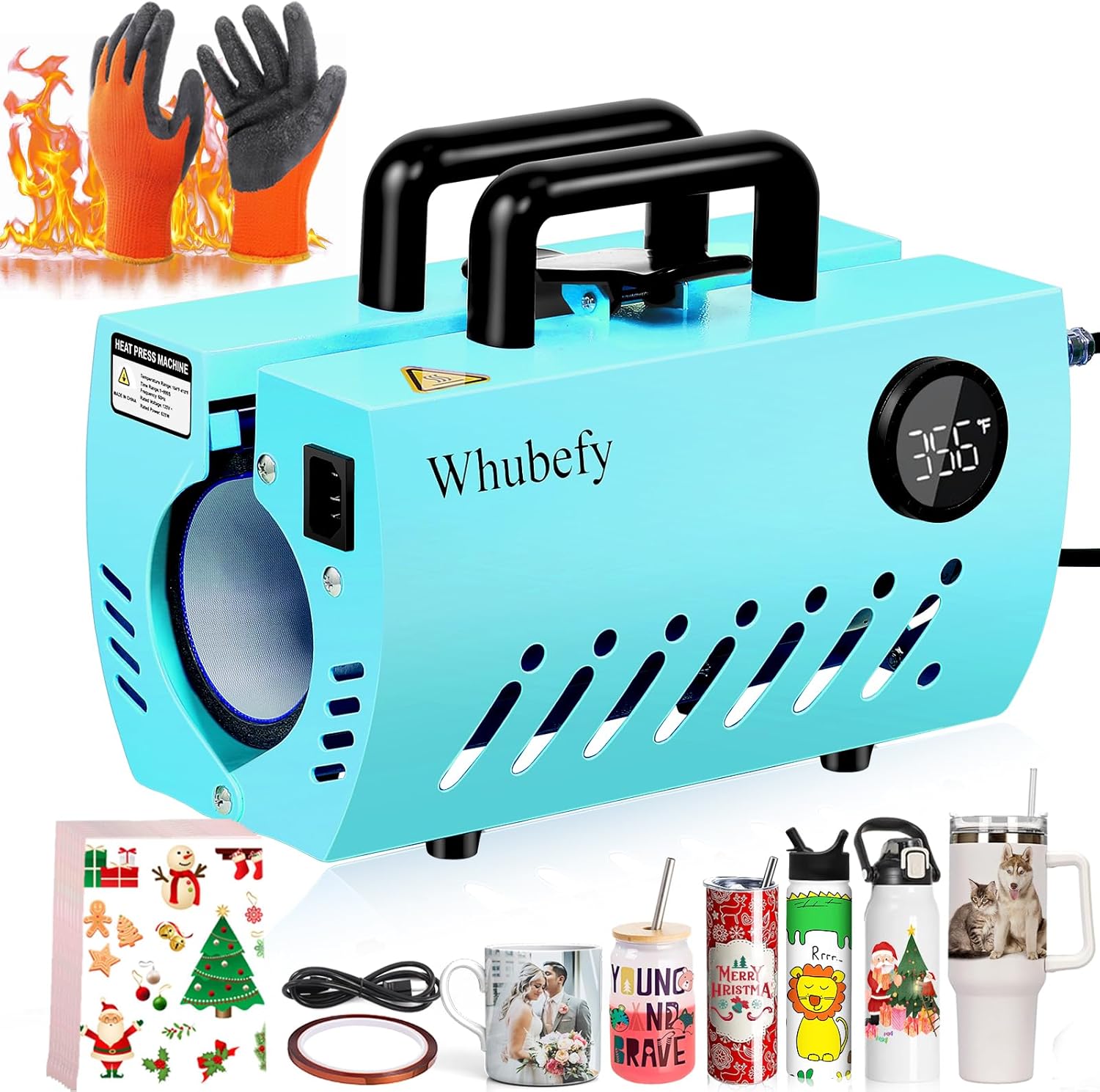 Prensa Térmica para Tazas y Vasos Whubefy 11-30 oz, 620W, 110V