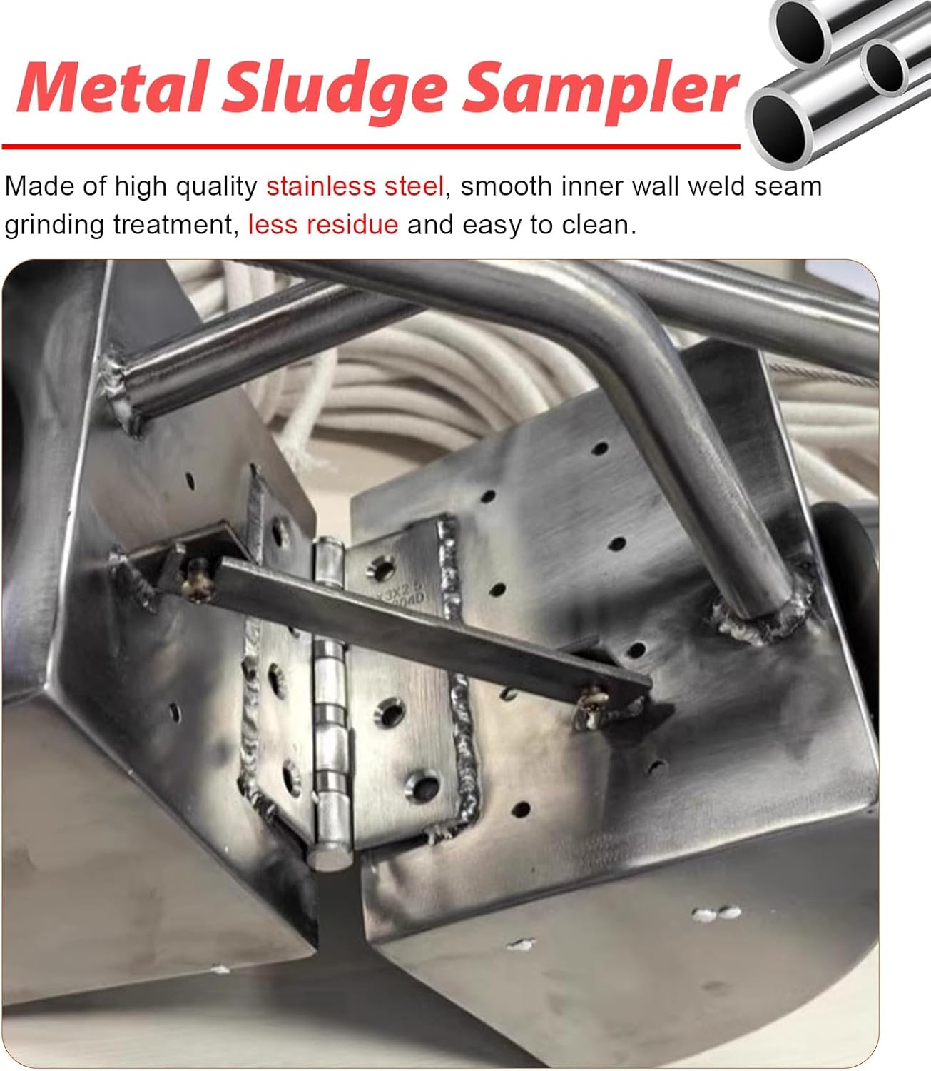 Sludge SamplerStainless Steel Mud Sampler with Rope, 3L Grab Bucket for River/Lake/Reservoir Silt Collection, Durable Bottom Sampling Container for Environmental Testing