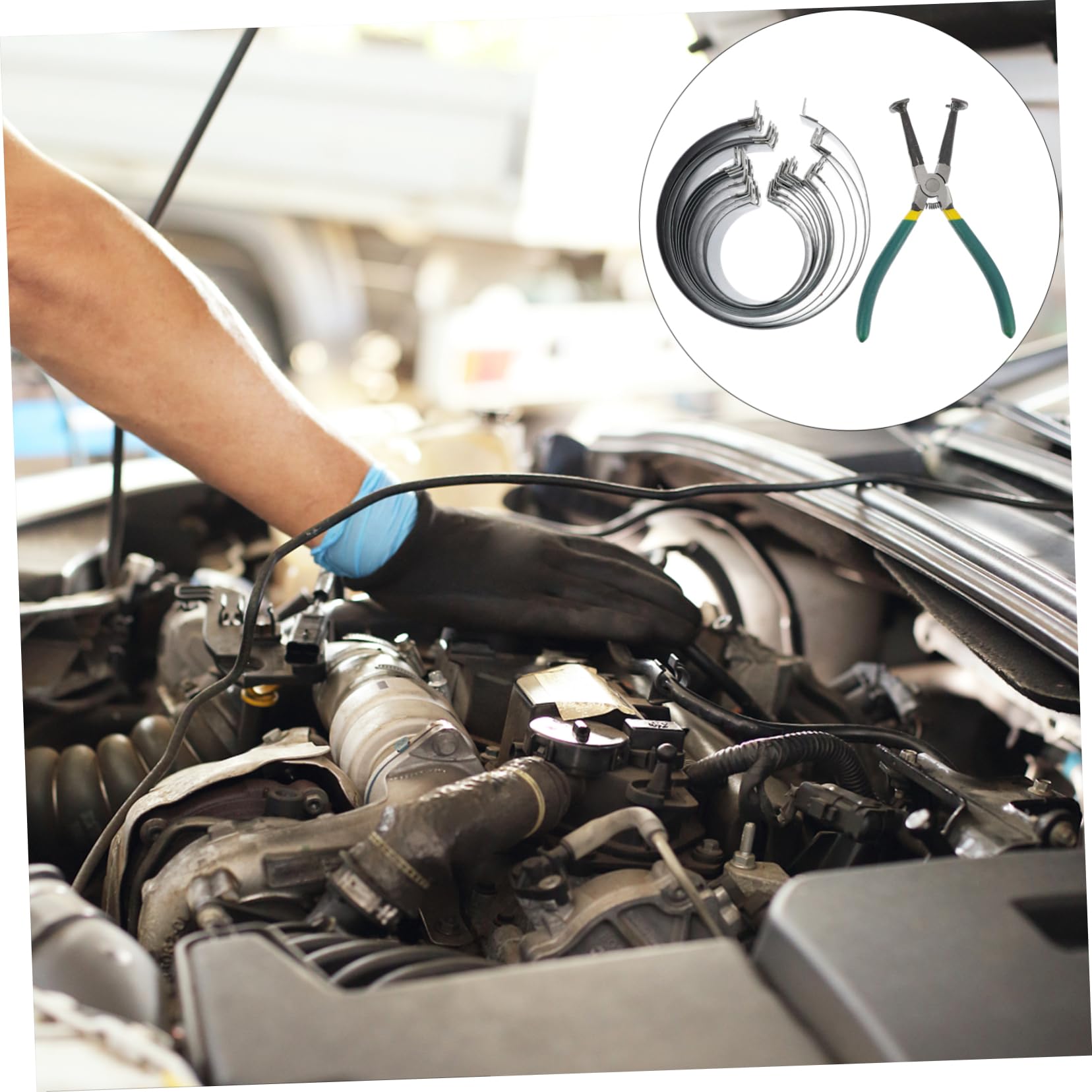 Cabilock Kit Attrezzi Compressore Anelli Pistone per Motori Auto Pinza in Acciaio al Carbonio e Serraggio Fine, Facile da Trasportare Custodia Inclusa