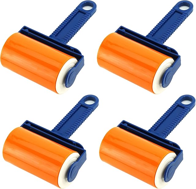HANGERWORLD Reusable pack of 4 Lint rollers for clothes, carpets, cars and furniture - Fluff, Pet Hair, lint & Dust Remover - Super Sticky and washable portable lint remover