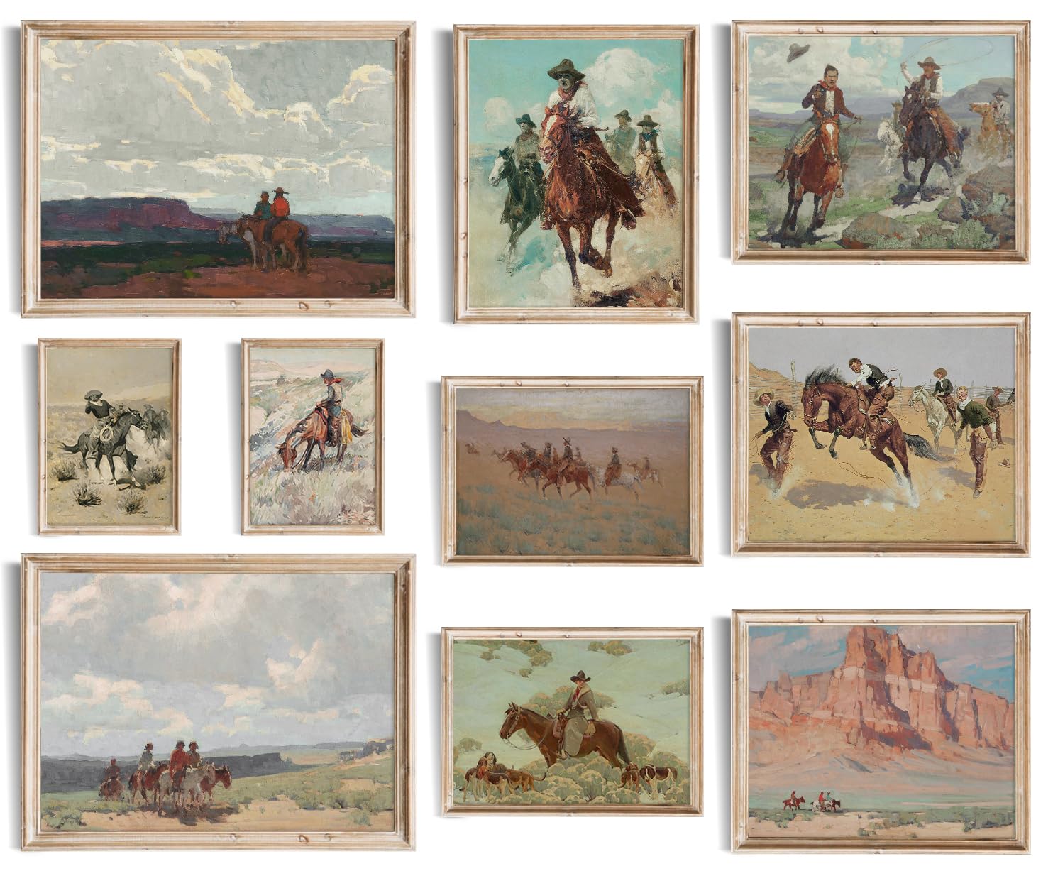 Uniro Western Decor Vintage Western Cowboy Wall Art, Farmhouse Wall Decor Cowboy Oil Painting Pictures Aesthetic, Rustic Old West Southwestern Artwork