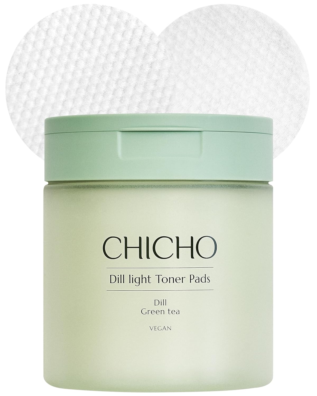 CHICHO Dill Light Toner Pads (80 Pads) – Jumbo 7cm OEKO-TEX Standard 100 Class I 100% Cotton Dual-Sided Pads for Rough Texture & Makeup Prep – 82.9% Dill Extract, Face Exfoliating and Moisturizing