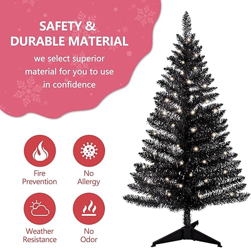 Miniatura 2 de Árbol de Navidad artificial preiluminado de 4 pies, oropel azul con luces blancas, ideal para el hogar, la oficina y la decoración de fiestas de