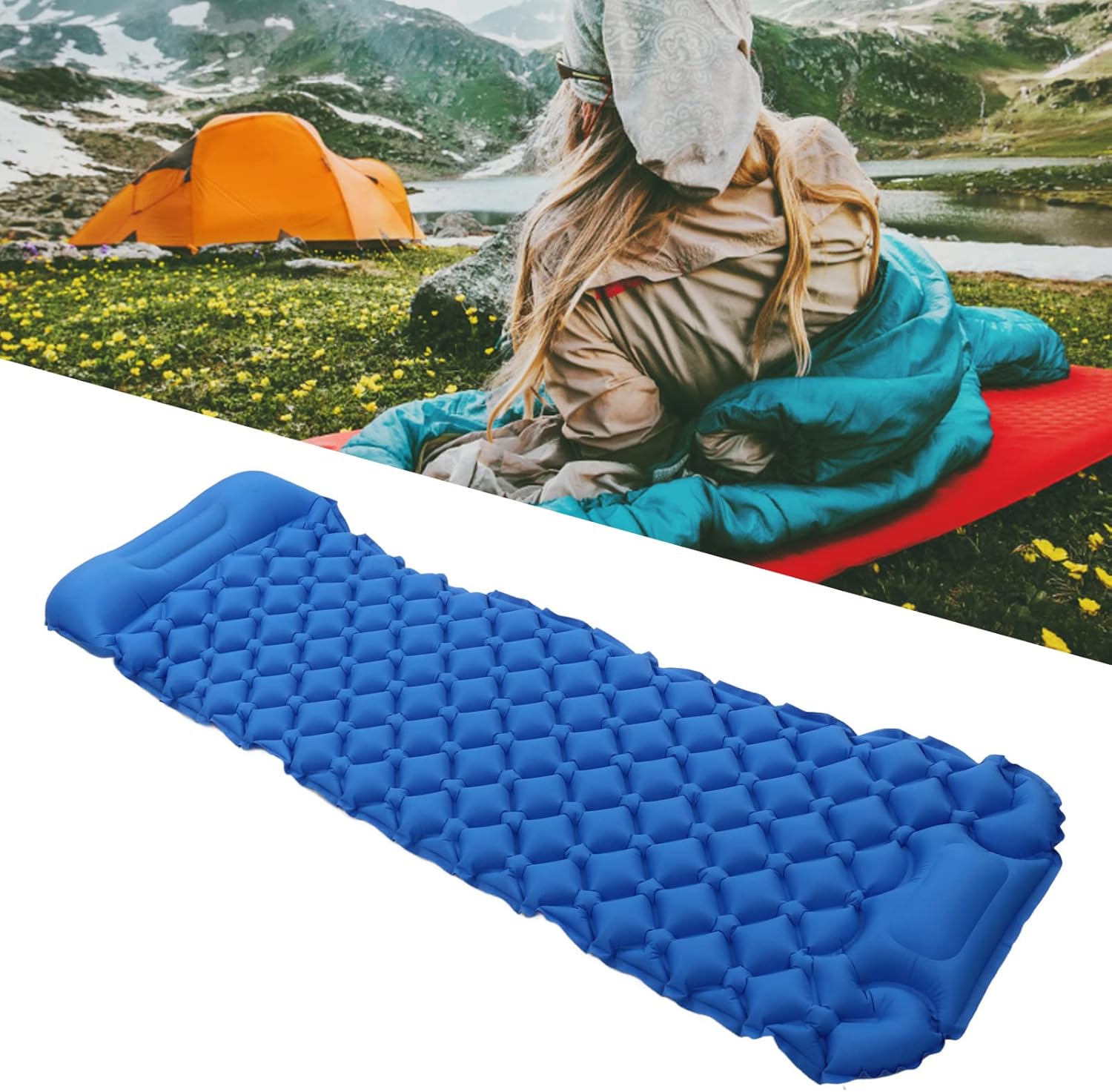 Topyond Inflatable Sleeping Mat, Camping Sleeping Pad Ultralight Inflatable Sleeping Mat with Built in Pump Backpacking Camping Air Mattress for Camping