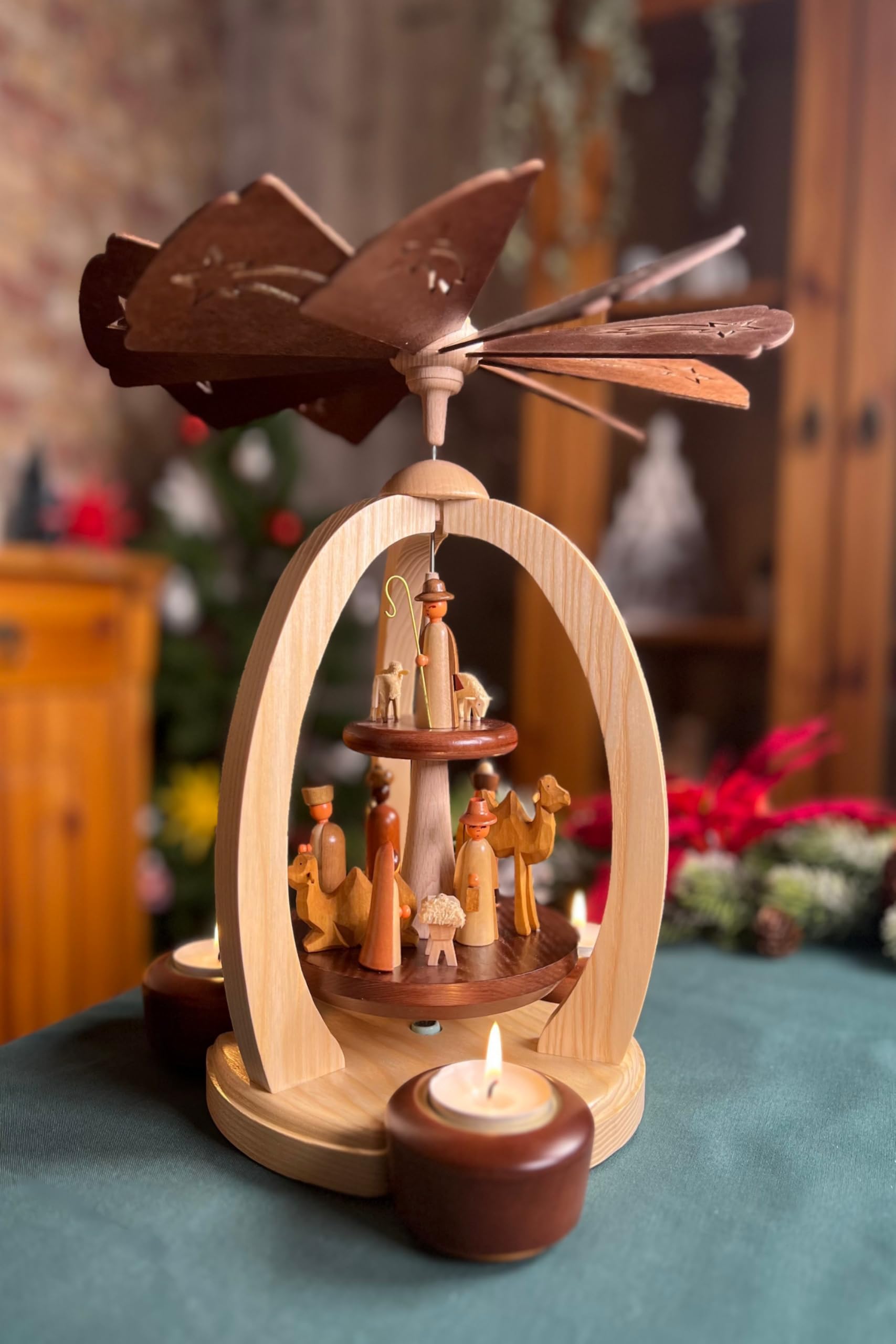 2-stöckige Weihnachtspyramide Christi Geburt Exklusiv - 28 cm - 100% Erzgebirge Pyramide