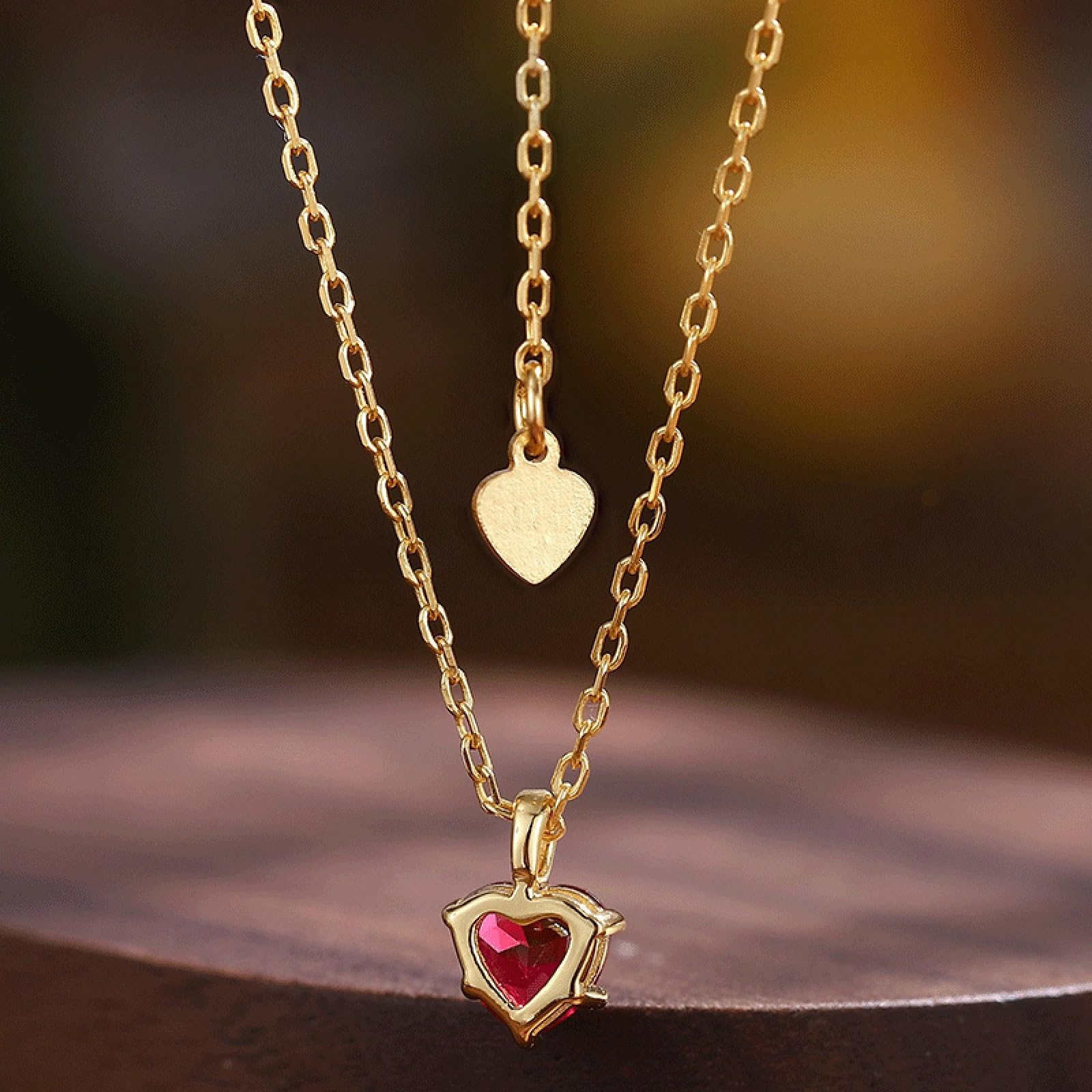Donna 9K 14K 18K Gelbgold Collana con Ciondolo Solitario con Rubino Creato in Laboratorio a Forma di Cuore da 0,7 ct