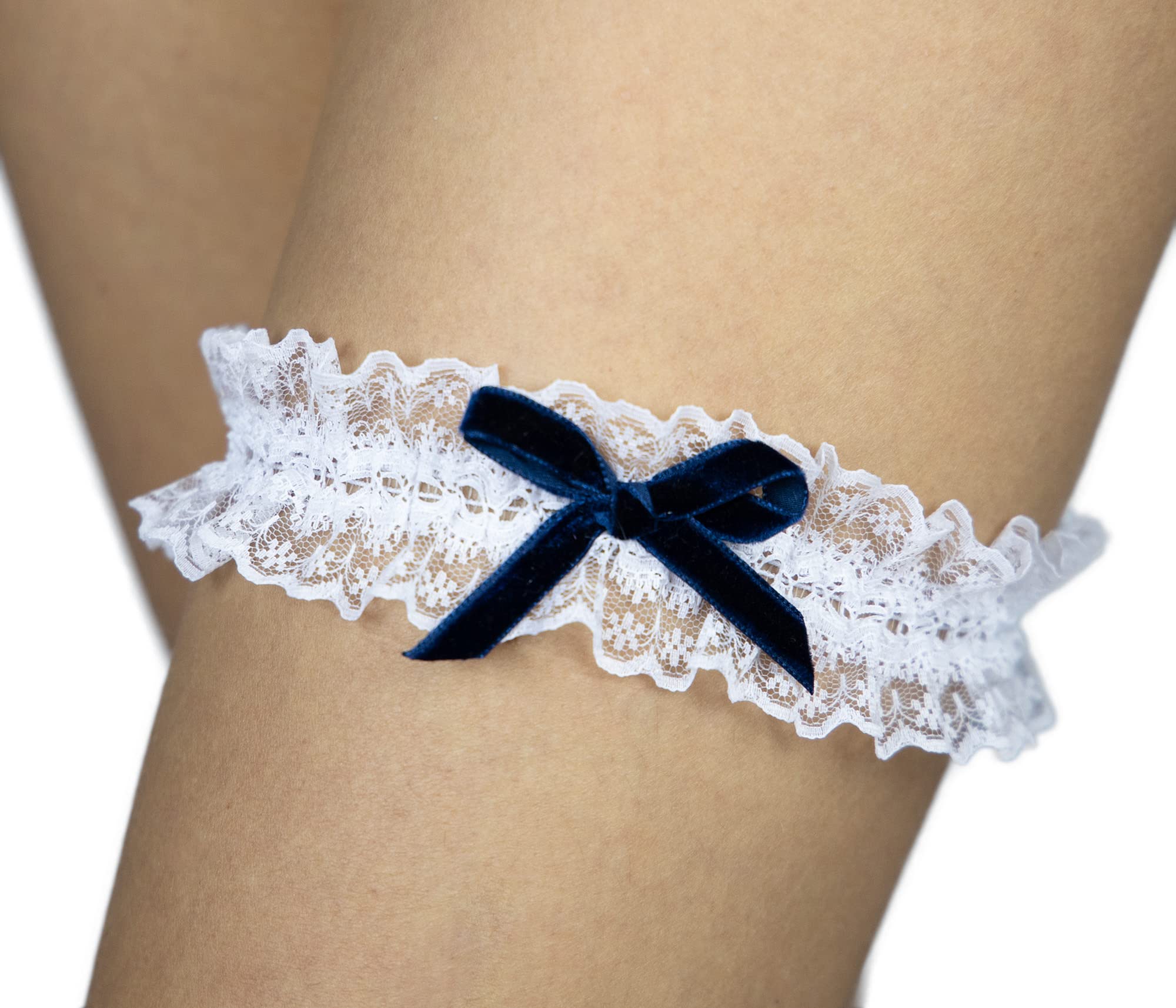 Bridal garter tossing garter wedding garter white dark blue bridal gift Bachelorette Party