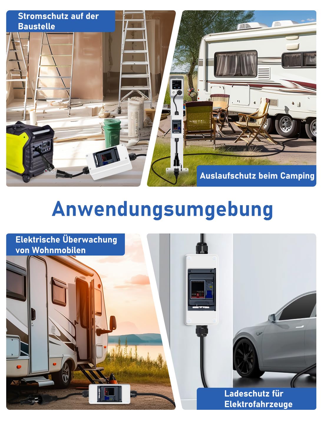DIHOOL Mobiler Digitaler Stromzähler Für Steckdose 80A 230V Mit Typ A fi ls Schutzschalter 16A und Schuko Stecker Ip65 Stromverbrauchsmesser