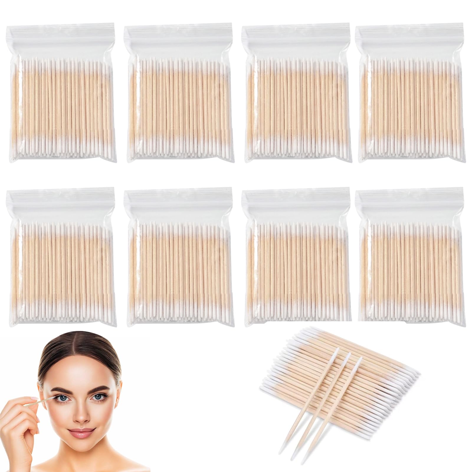 800 Bastoncini Cotone A Punta Precisione In Legno, Senza Pelucchi, Cotton Fioc Trucco, Per Microblading, Correzione Make Up, Pulizia Smalto, Applicatori Beauty.