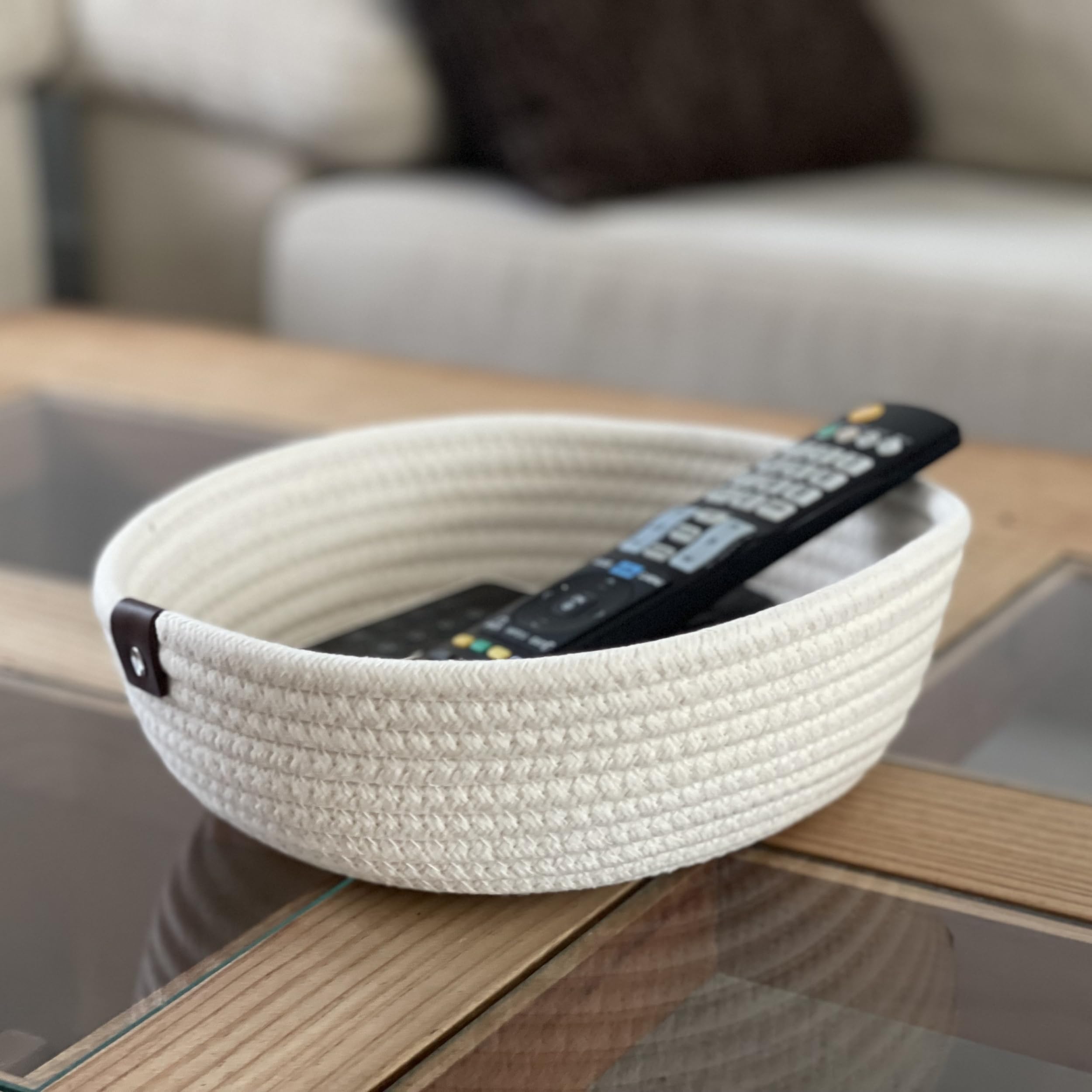 Cestini Portaoggetti in Cotone - Set 3 Cestini Organizzatori Multiuso per Neonato, Bagno e Cucina - Cestini Portaoggetti per Fasciatoio, Giochi, Cosmetici, Chiavi e Telecomandi - ASTEER HOME (Bianco)