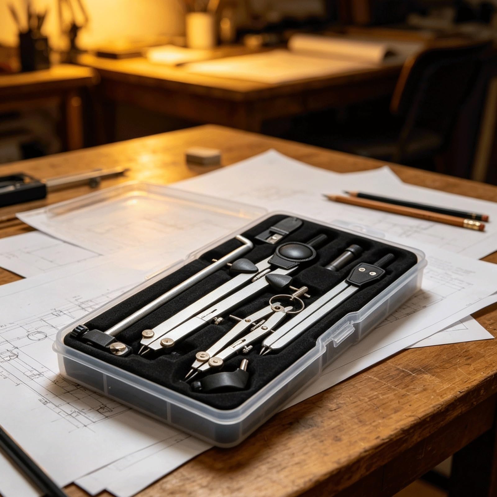 Professionelles Zeichenkompass-Set, Metallkompass for Geometrie- und technische Zeichenwerkzeuge mit Verlängerungsbalkenteilern, Mathekompass