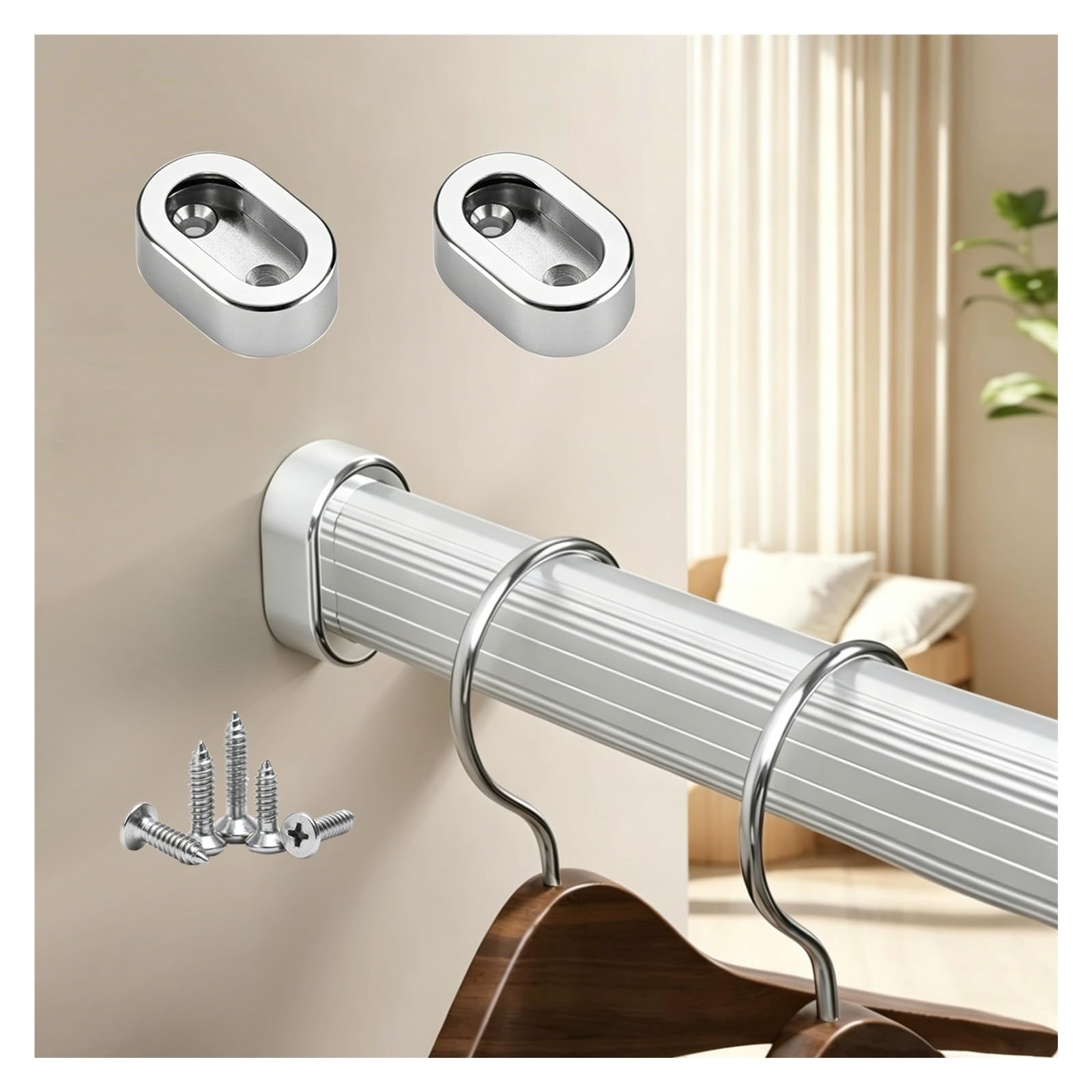 Heavy Duty Closet Rods Gold Silver Aluminum, Dormitory Bedroom Wardrobe Rod for Hanging Clothes, 12 16 24 48 60 70 80in Custom, with Screws(Silver,Closet Width 60"/152.4cm)