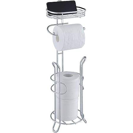 SunnyPoint Bathroom Heavyweight Toilet Tissue Paper Roll Storage Holder Stand with Reserve and Shelve, The Reserve Area Has Enough Space to Store Mega Rolls. (Chrome)