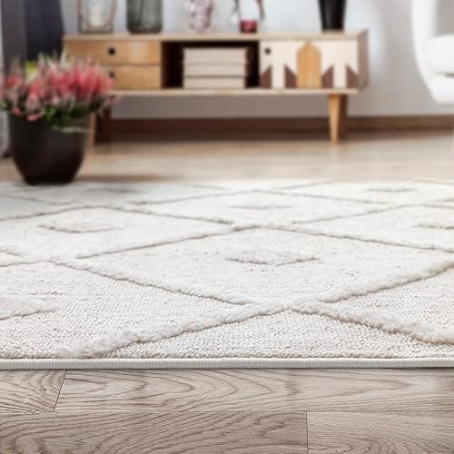 Miniatura 8 de Antep Rugs Palafito - Alfombra geométrica de pelo largo de 4 x 6 pulgadas con textura de pelo alto y bajo de diamante beige 3 pies 11 pulgadas x 5