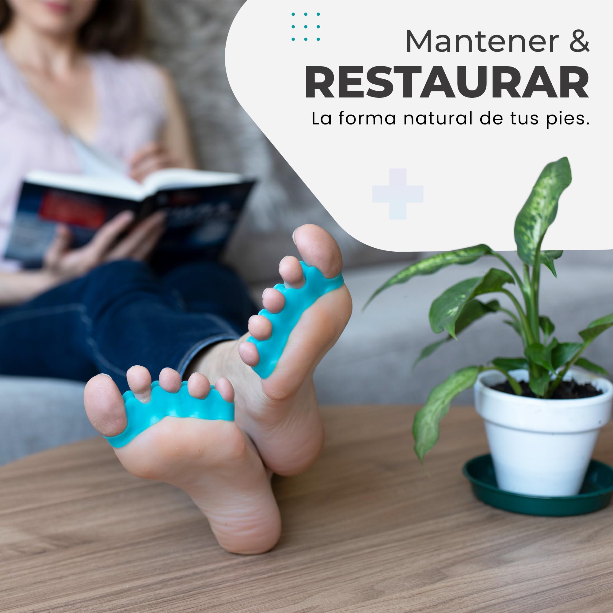 RestoreFeet Separadores de Dedos de los Pies, 2 pares + Banda Anti-Juanetes para Enderezar Dedos Torcidos, 0% BPA