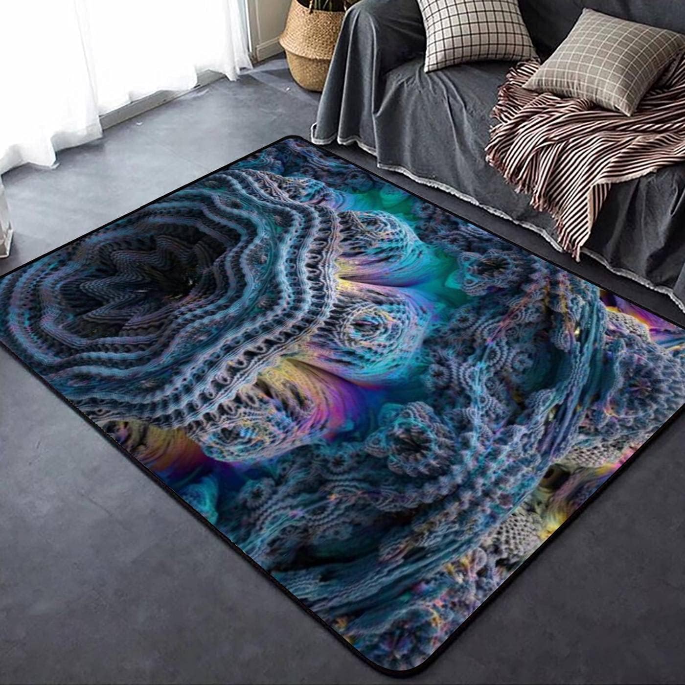 Area Rug, 3D Printed Colorful Abstract Geometric Texture Stripes 140 X 200 Cm Anti-Skid Carpet Used For Bedroom, Living Room, Children'S Room, Home Decoration Carpet - Easy To Clean With Rubb -3K6M5S5