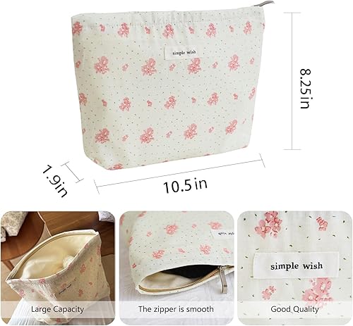 Miniatura 9 de Wudygirl Bolsa de maquillaje, bonita bolsa de cosméticos de pana, bolsa de aseo de viaje de gran capacidad para mujeres y niñas, bolsa organizadora
