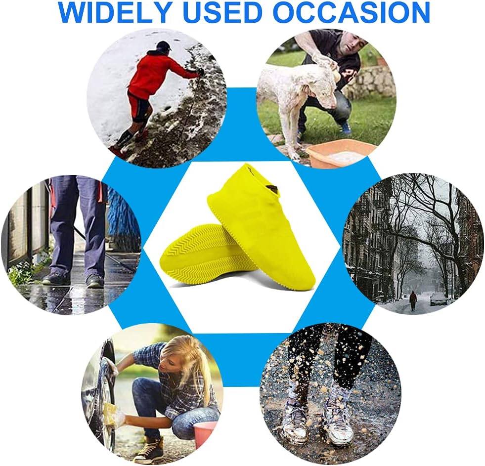 Waterproof Shoe Covers Reusable Silicone Cover Shoes Rain Boots for Men Women Kid, Galoshes Rubber Overshoes for Kitchen Outdoors Garden etc (Medium, Yellow) - - 