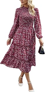 YNIQUE Women's Floral Casual Long Sleeve Tiered Ruffle Maxi Dress Flowy A-Line Summer Beach Long Dresses