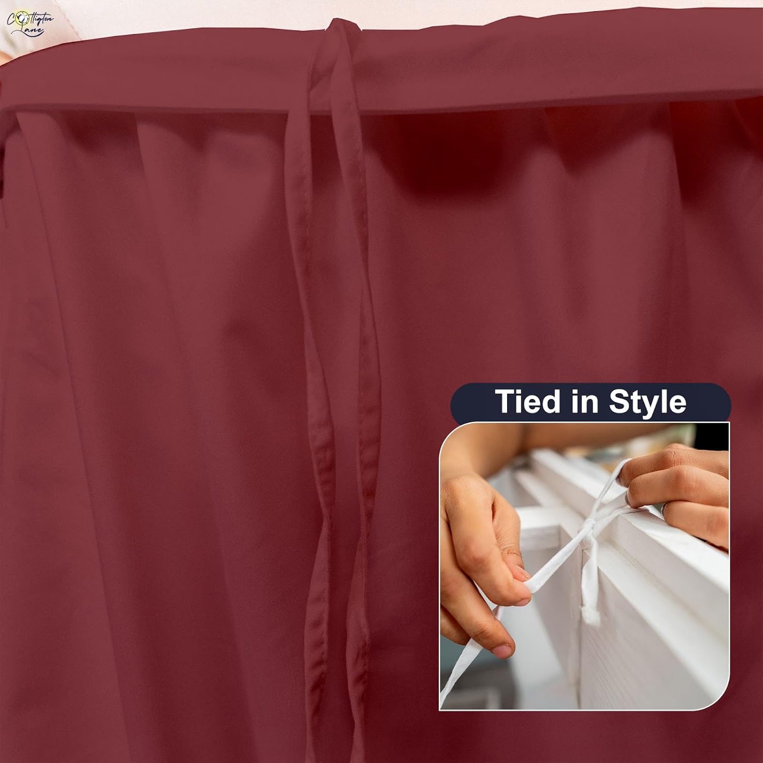 Cottington Lane Extended Ruffled College Dorm Bed Skirt Twin XL 36 Inch Drop, Premium Quality 1800 Brushed Microfiber Extra Long Dust Ruffle, Burgundy