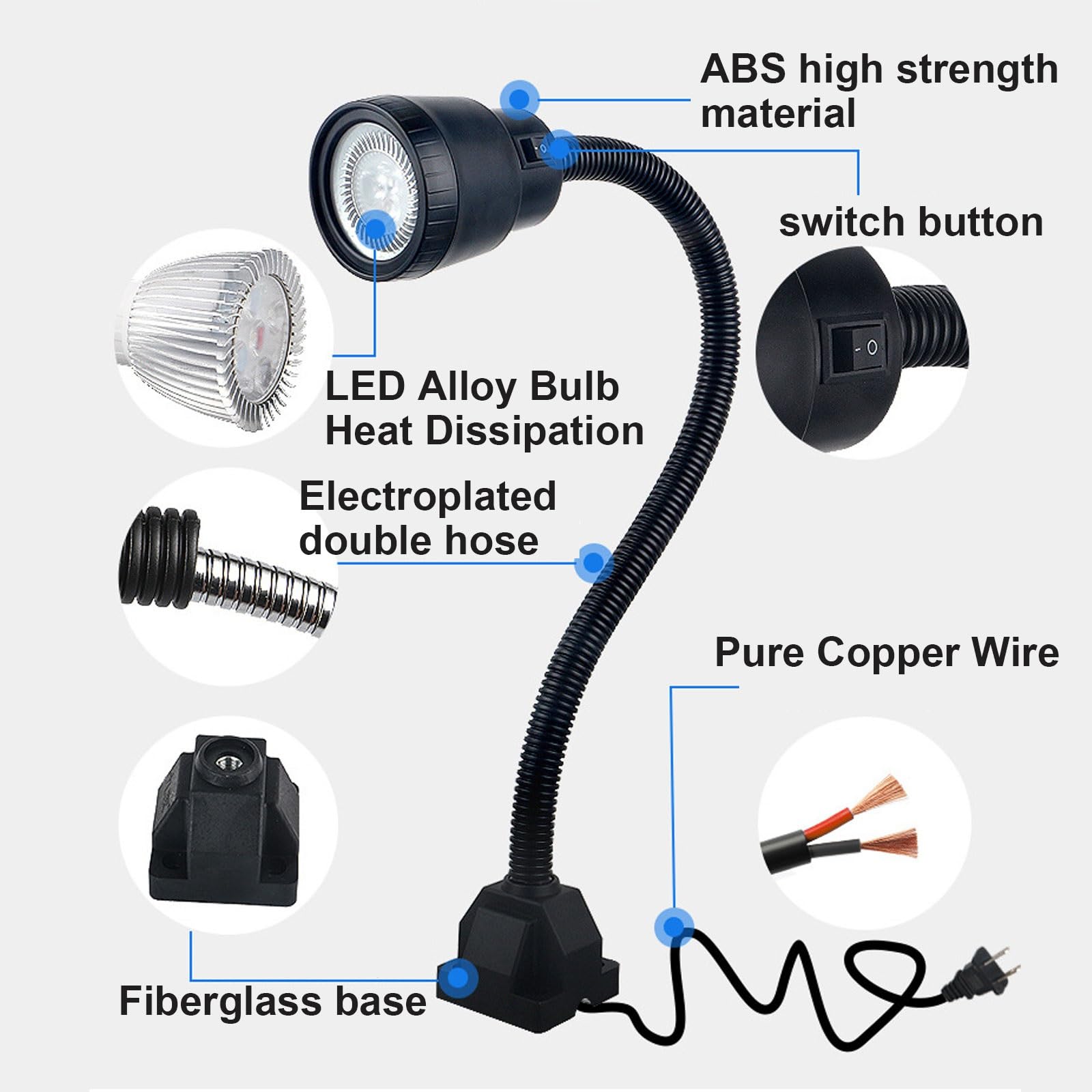 Lampa robocza LED 5 W przeciwwybuchowa lampa sprzętowa 120 lm/W, elastyczna i wodoodporna lampa z łabędzią szyjką, regulowana 360°, do wiertarki wieży prasowej oświetlenie stołu warsztatowego