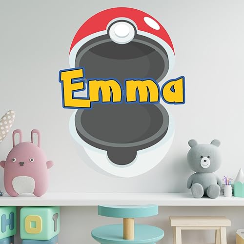 Miniatura 3 de PN-PK.05 - Calcomanía de pared de Poke-Ball, nombre personalizado, arte de pared icónico de Poke-Ball, unisex, decoración de pared para niños y
