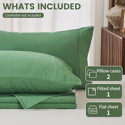 Miniatura 6 de Juego de sábanas 100 % de lino, transpirables y duraderas, 4 piezas, ropa de cama suave para todas las estaciones para personas que duermen con