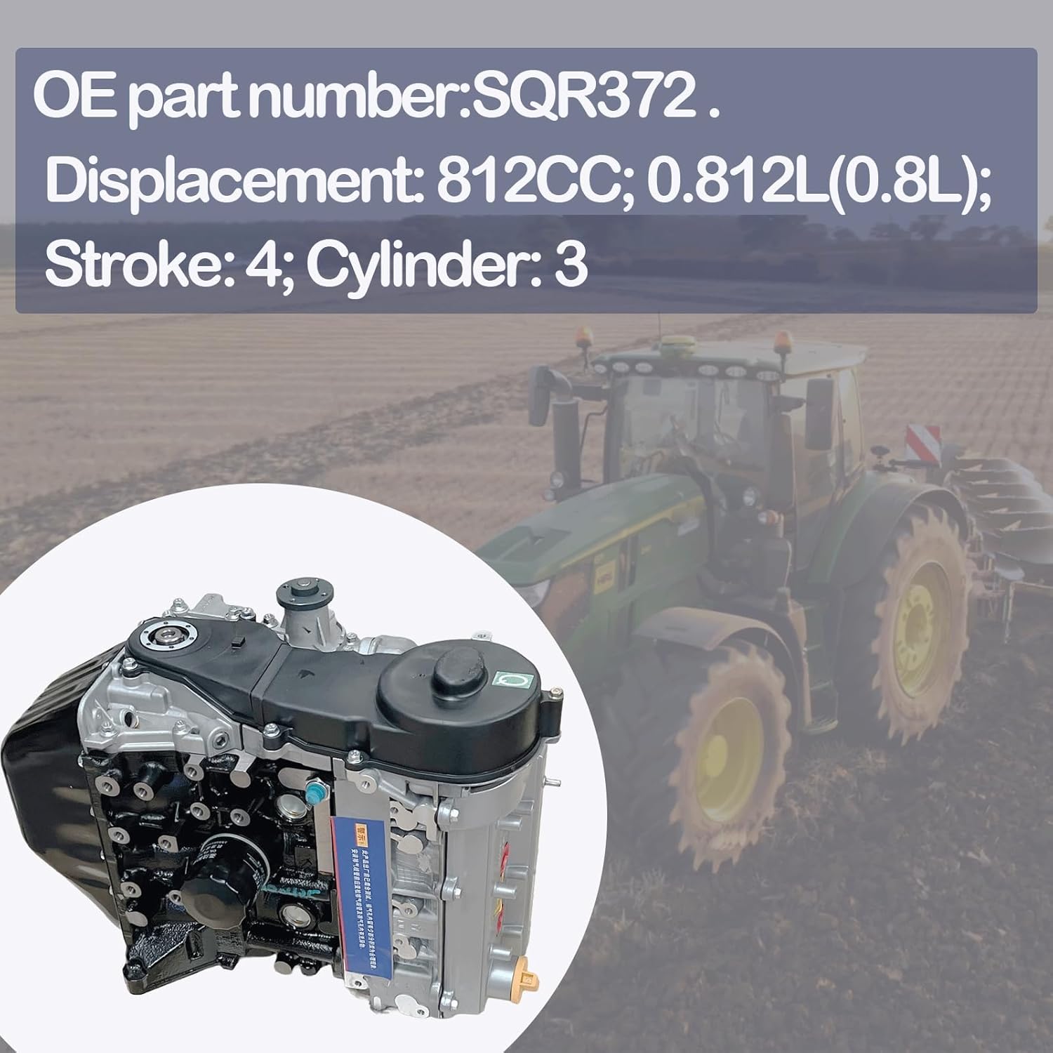 SQR372 812CC Engine Gasoline Compatible with Chery QQ Compatible with Joyner Trooper Compatible with John Deere4X4 Gator 825i 835E 835M 835R 2011-17 Compatible with Kawasaki Mule PRO-FX/FXT/FXR