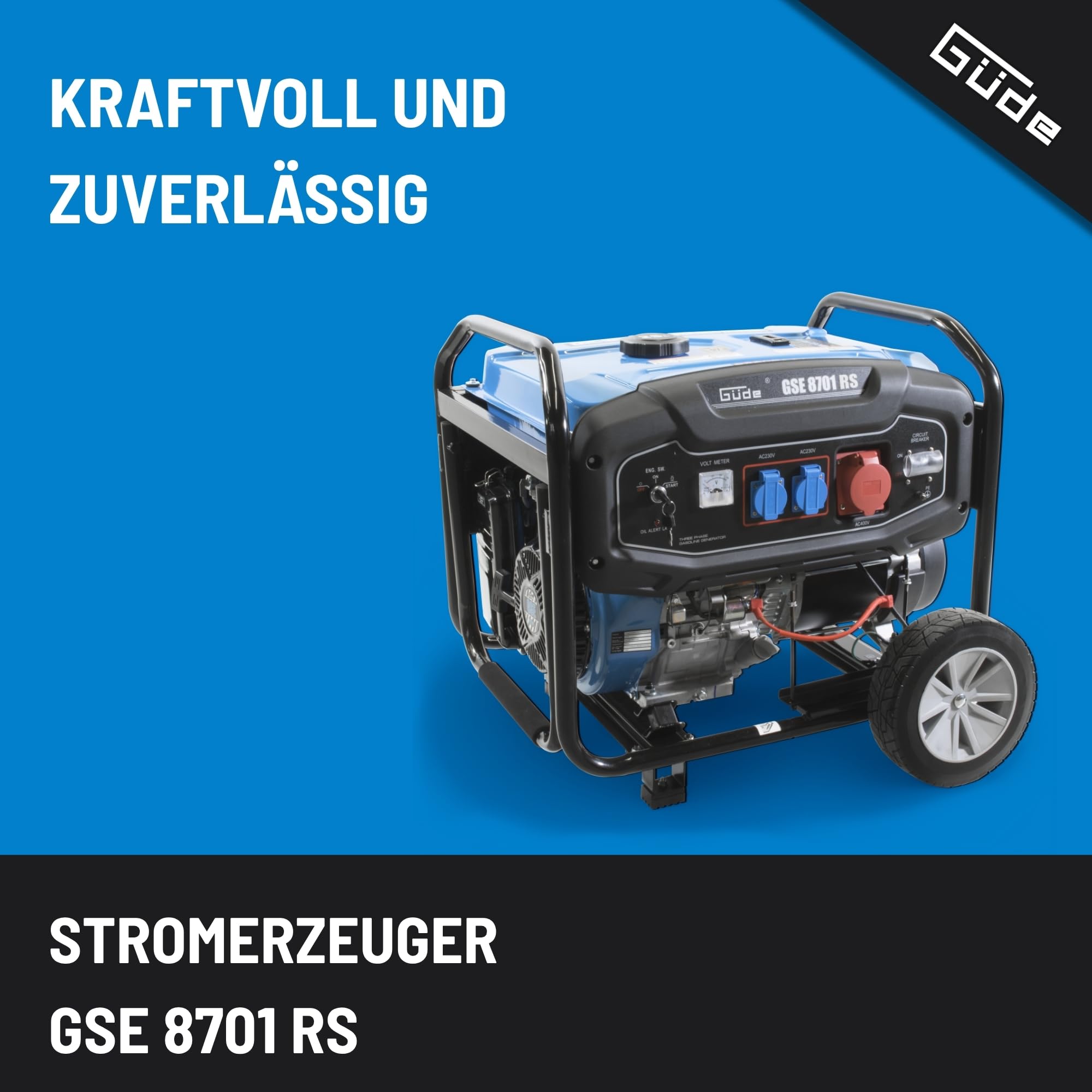 GÜDE GSE 8701 RS - Generatore 7800W con maniglia e ruote per il trasporto