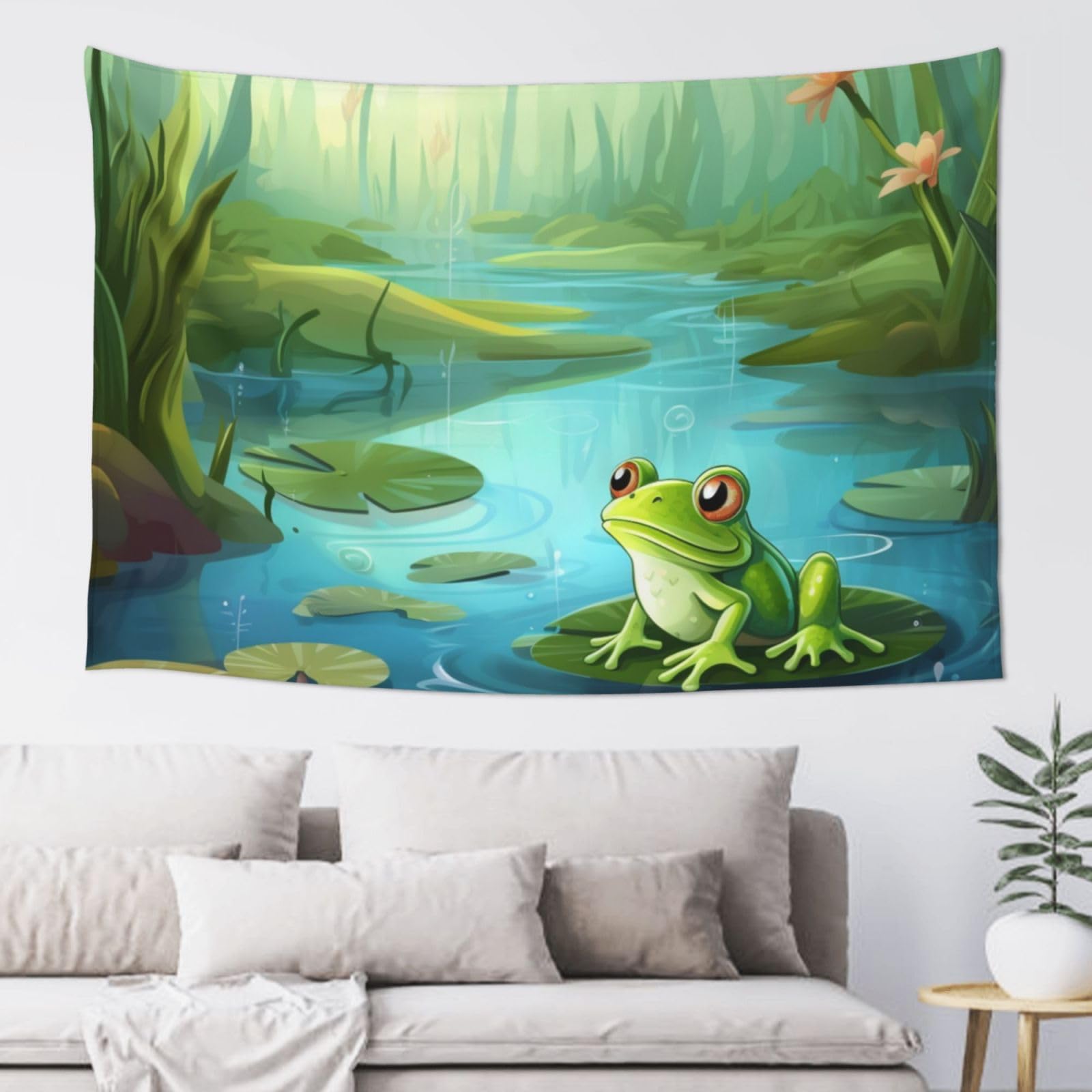 Rldobofe Black Frog In A Pond Tapestry For Bedroom Aesthetic Wall Hanging Dorm Party Backdrop Poster Home Decor Tapestries 40 X 60 In