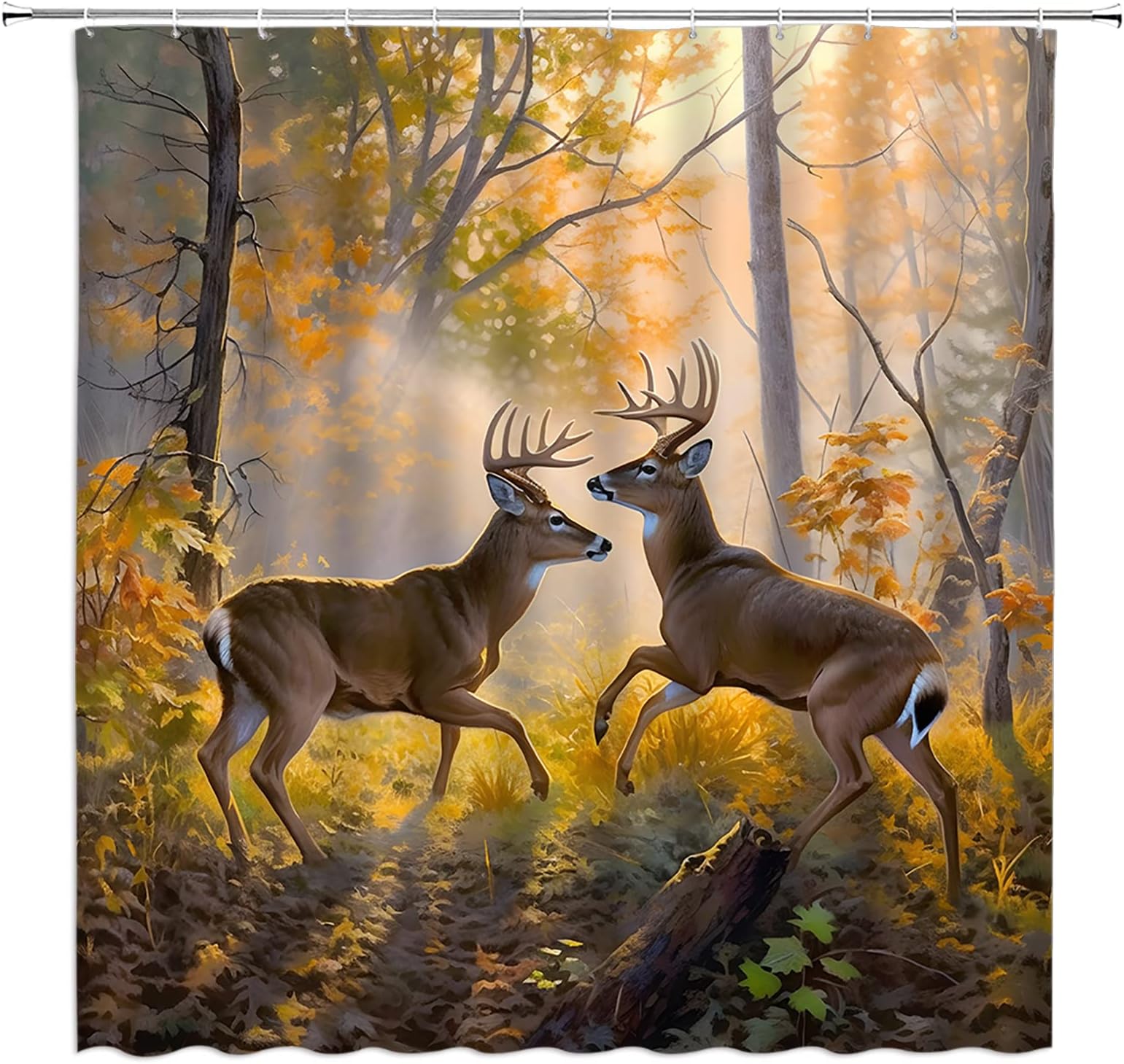 UPUMKSK Fall Forest Deer Shower Curtain Whitetail Deer Rustic Hunting Country Wild