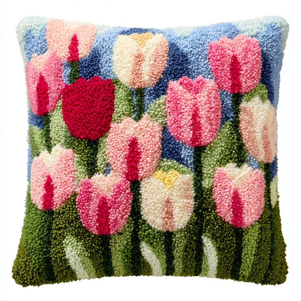 Henypt DIY Latch Hook Pillow Case Kit Tulip Flowers