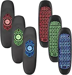 Controle Remoto Air Mouse com Teclado QWERTY, LED 7 Cores, Recarregável, Compatível com Smart TV, TV Box, PC