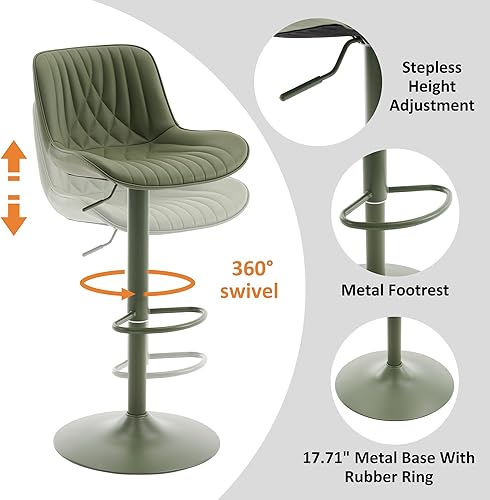 Miniatura 31 de YOUTASTE Bar Stools Set of 2, Adjustable Swivel Counter Height Barstools with Back, All Grey Faux Leather Upholstered Bar Chairs with Metal Base,