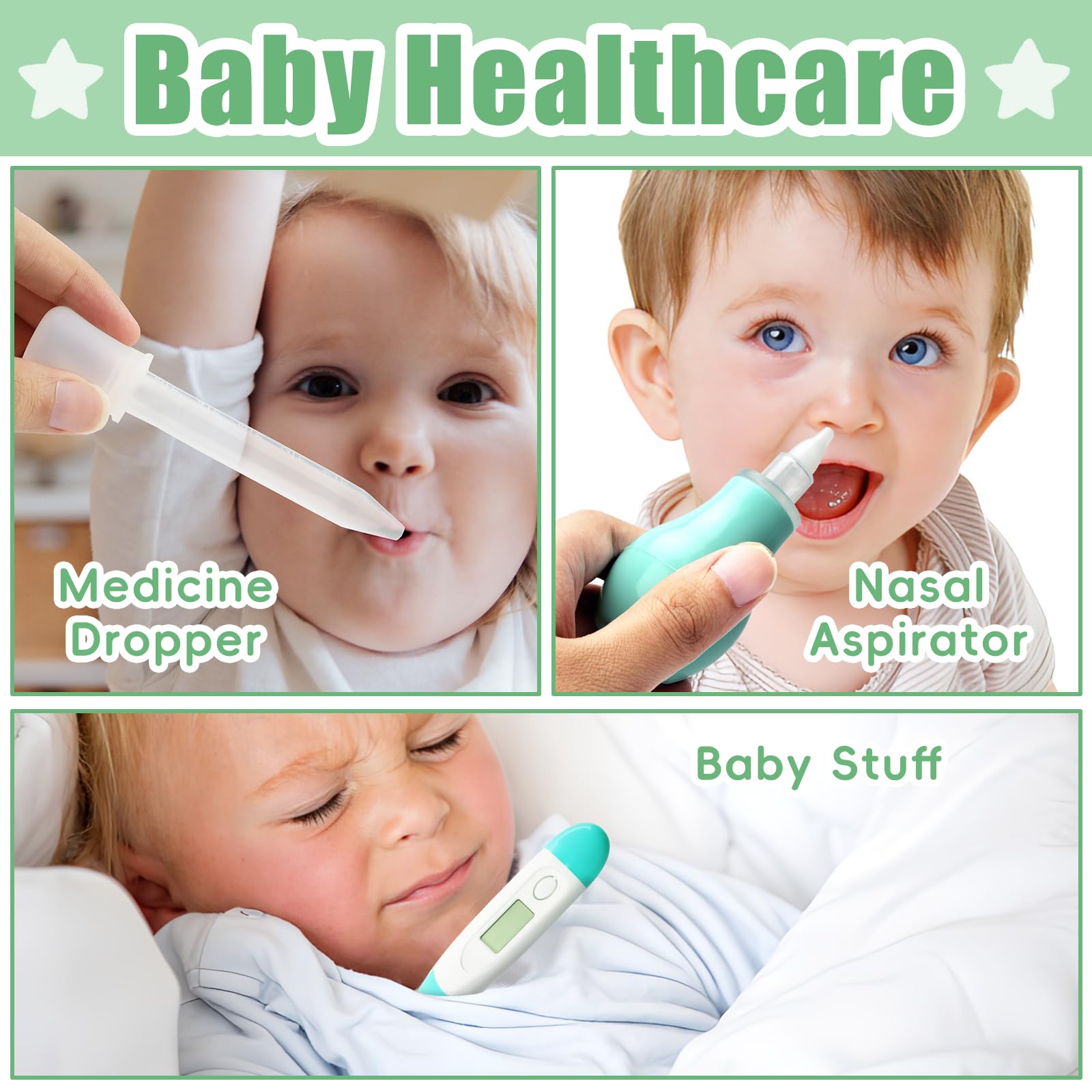 Qunlions life Kit per la toelettatura del bambino per neonati e ragazze, set essenziale per la toelettatura dei neonati, regalo per la prima volta per i genitori, verde 19 in 1