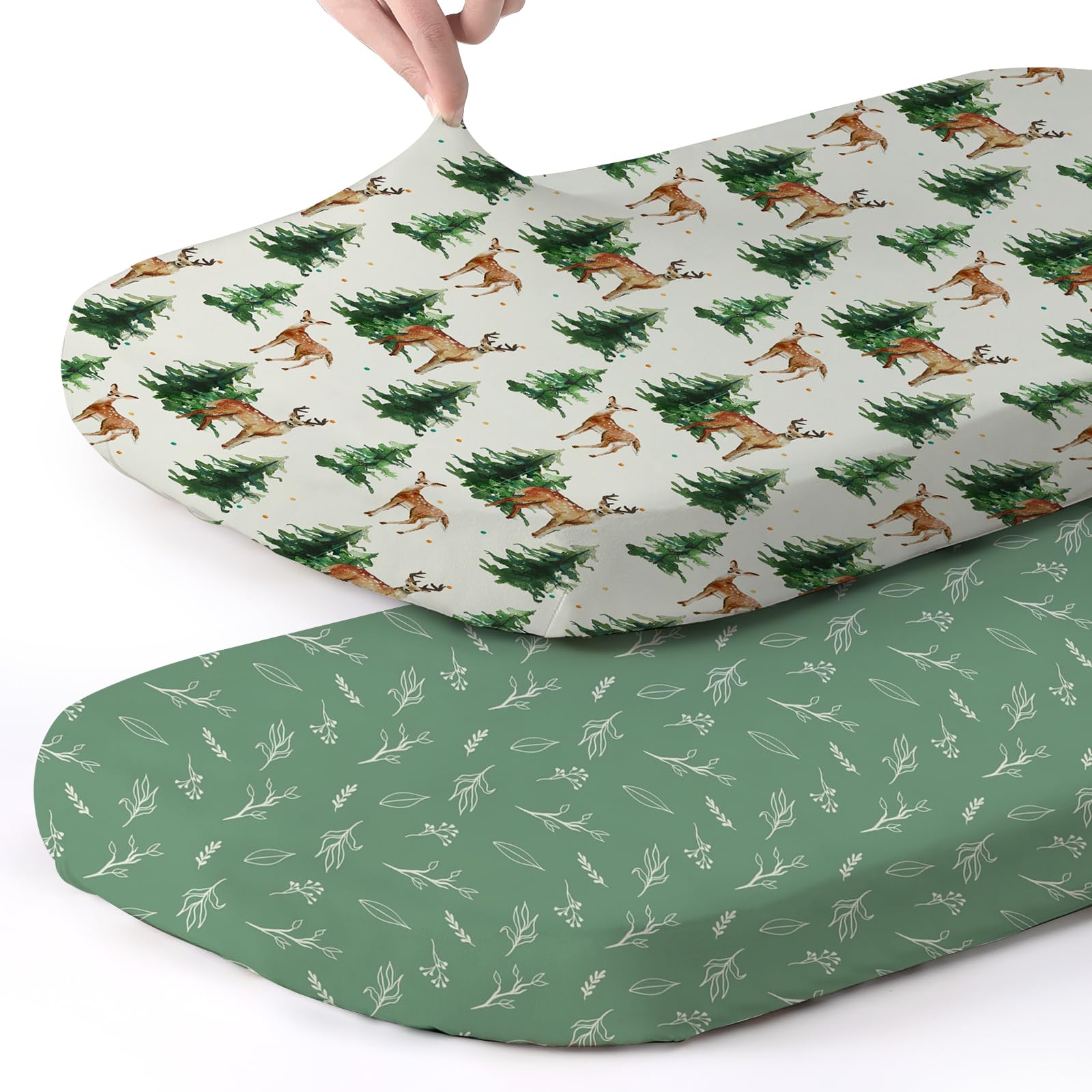 Stretch Fitted Bassinet Sheet Set BROLEX 2 Pack Cradle Sheets for Bassinet Pad/Mattress,Unisex Boys Girls,Ultra Soft,Sika Deer Foliage