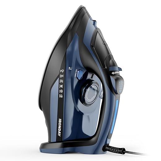 Steam Iron with 450ml Large Water Tank, Fast Heating, 1700W Iron Remove Wrinkles on Clothes, Ceramic Soleplate, Auto shutoff, Burst Steam