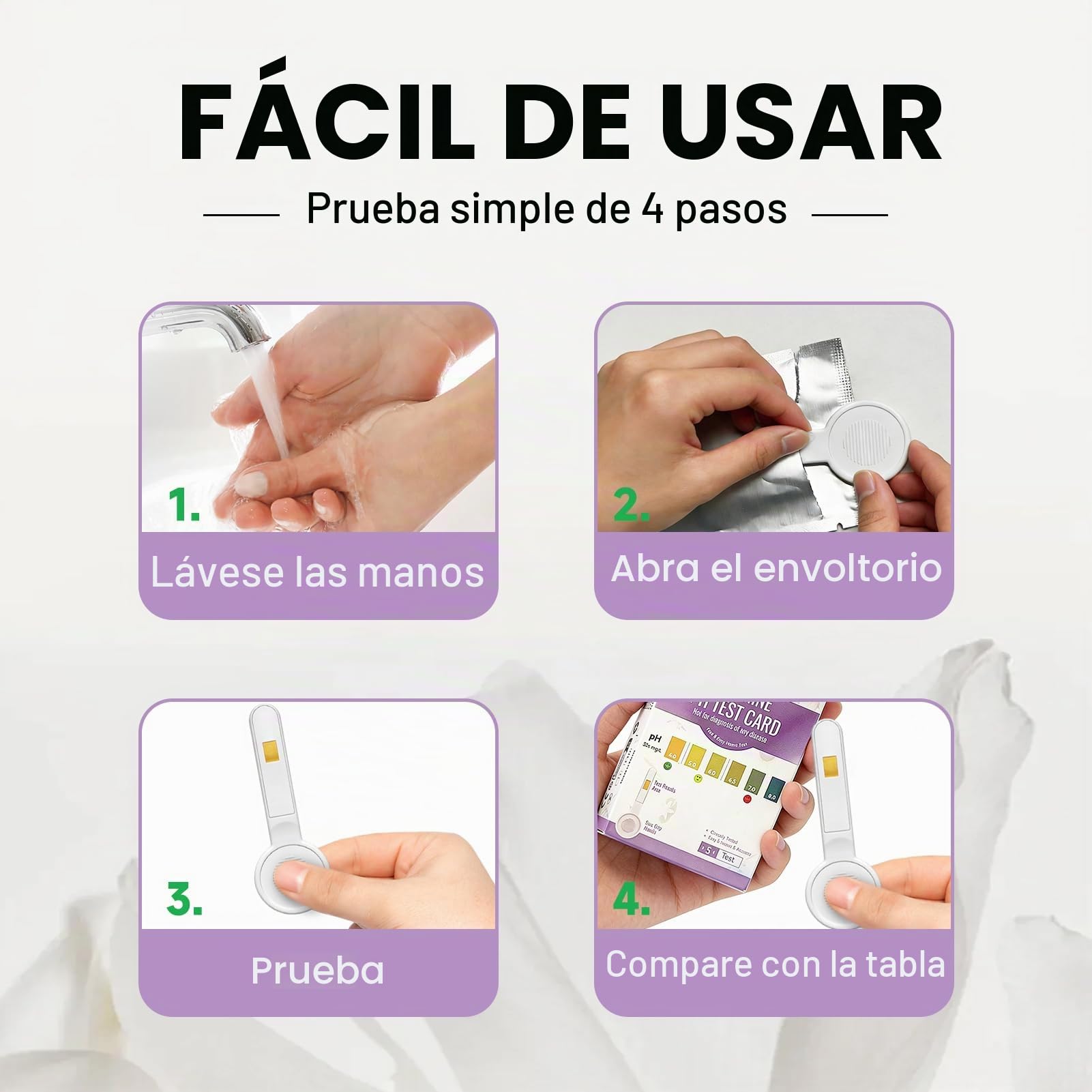 Homcocie Tiras Reactivas pH Femenino, 5 tiras empaquetadas con un mango seguro, pH 4,0-8,0, alta precisión con capacidad interferencia anti-VC, equilibrio exacto de ácidos y bases