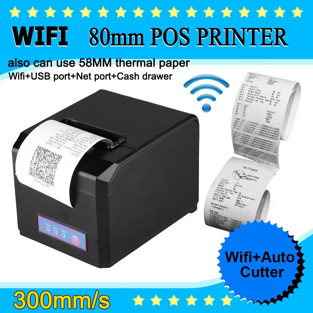 EXCELVAN Senza Fili Stampanti a Matrice WiFi 300mm/sec 80mm Auto-Cut Stampante Termica DOT ESC/POS Wireless Thermal Receipt Stampante USB Ethernet Port