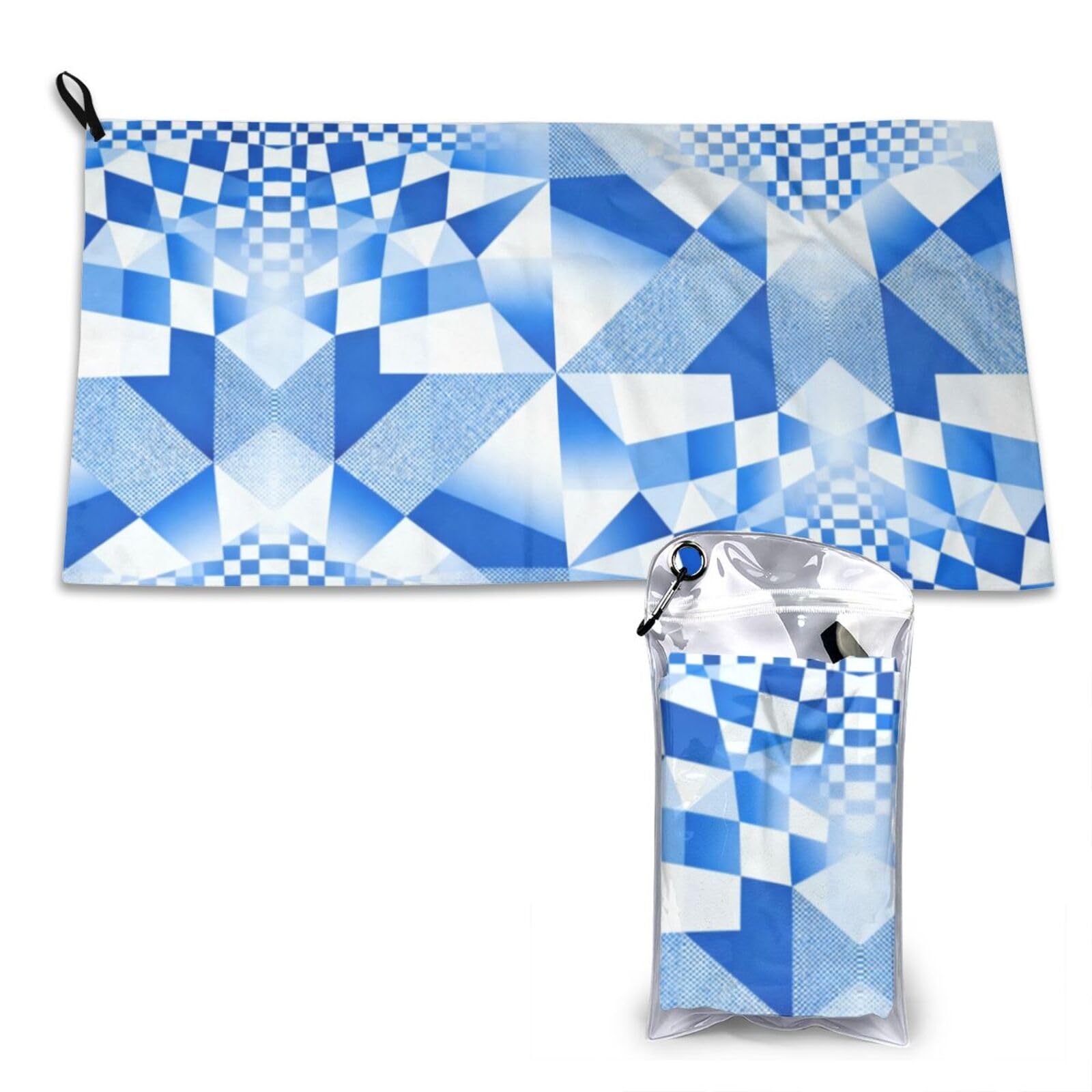 DUYKIMQW Blue and white grid Print Quick Dry Towel 16x31.5in White