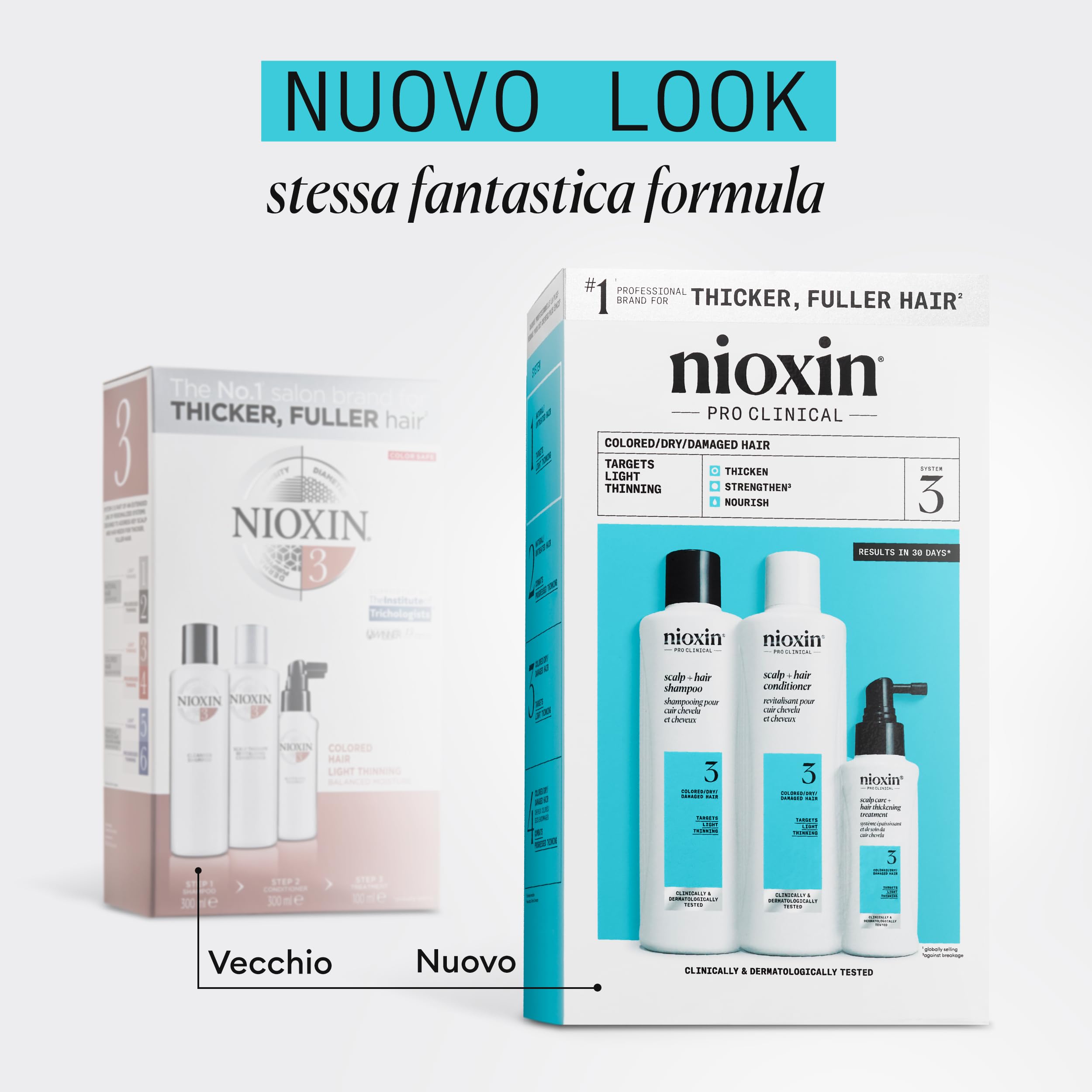 Nioxin Scalp + Hair Thickening Sistema 3 - per Capelli Colorati o Secchi con Assottigliamento Lieve - Shampoo, Balsamo, Trattamento per la Cute